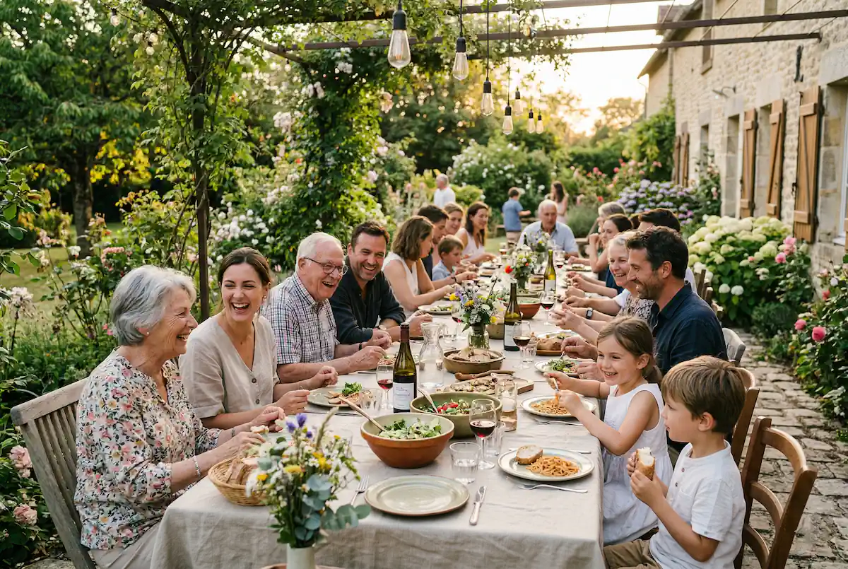 Famille réunie en extérieur — coordination de célébration privée